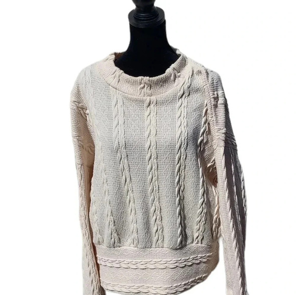 June & Hudson Cable Knit Sweater Cream Colored Size XLarge - Picture 3 of 9